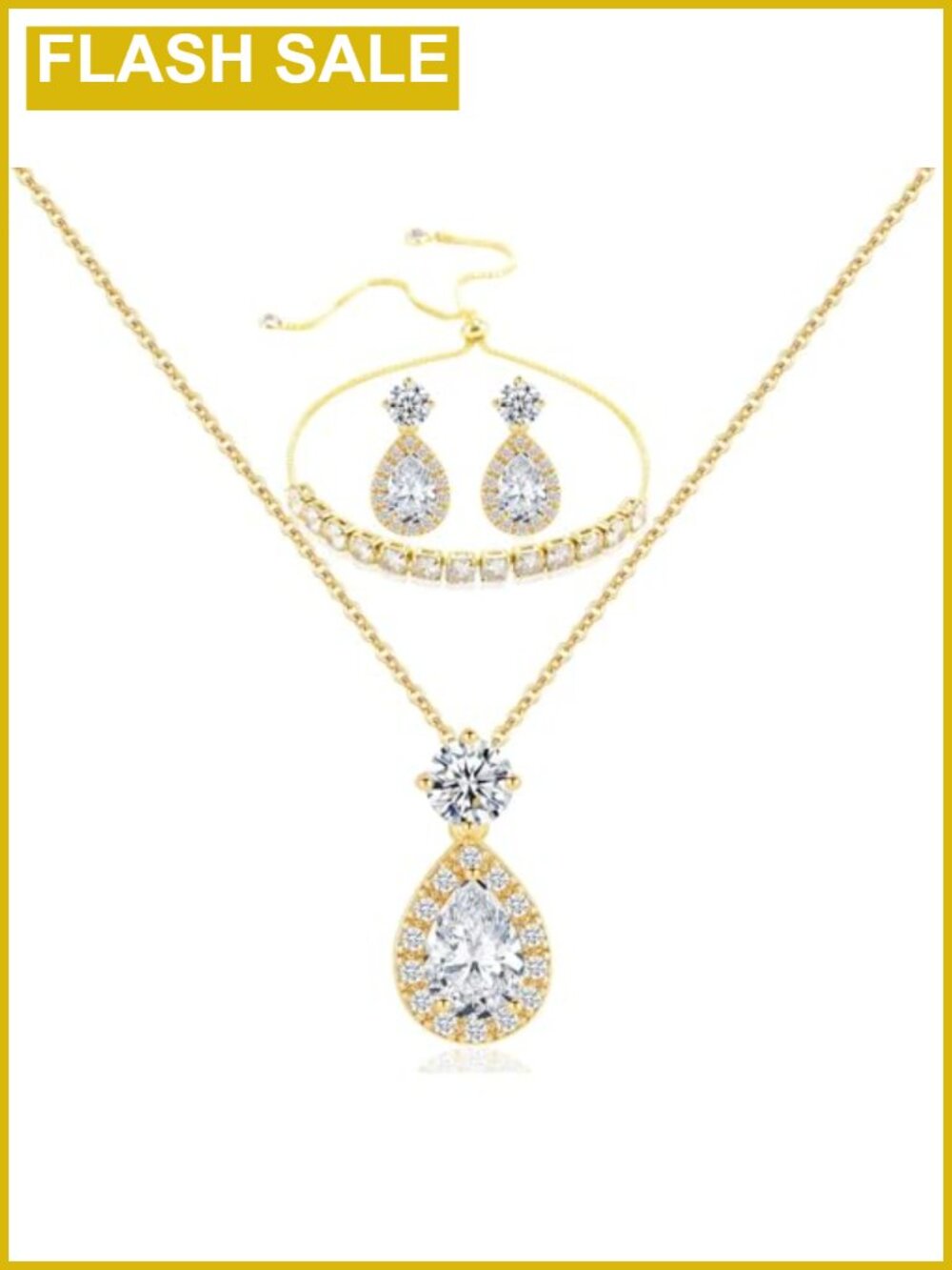 Gold Plated Teardrop Cubic Zirconia Jewelry Set for Bridesmaids